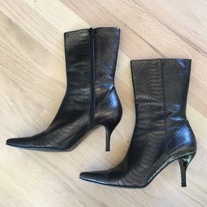 Cole Haan Lydia Gunmetal Snakeskin Heeled Boots